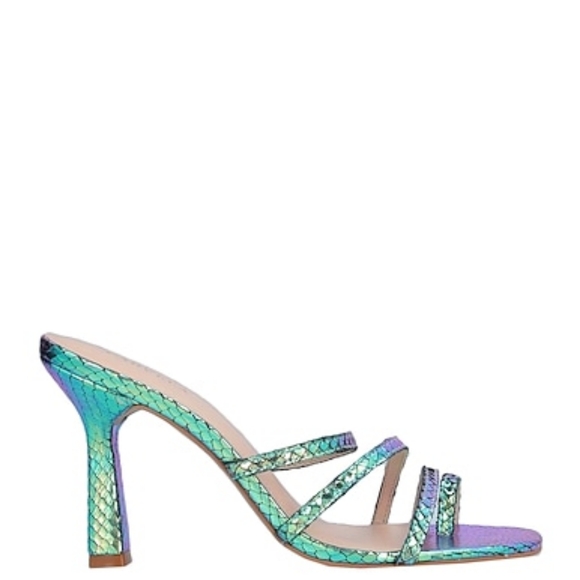 Carvela Metallic Turquoise Snakeskin Leather Strap Stiletto Open Toe Sandal 9.5 - Picture 1 of 8